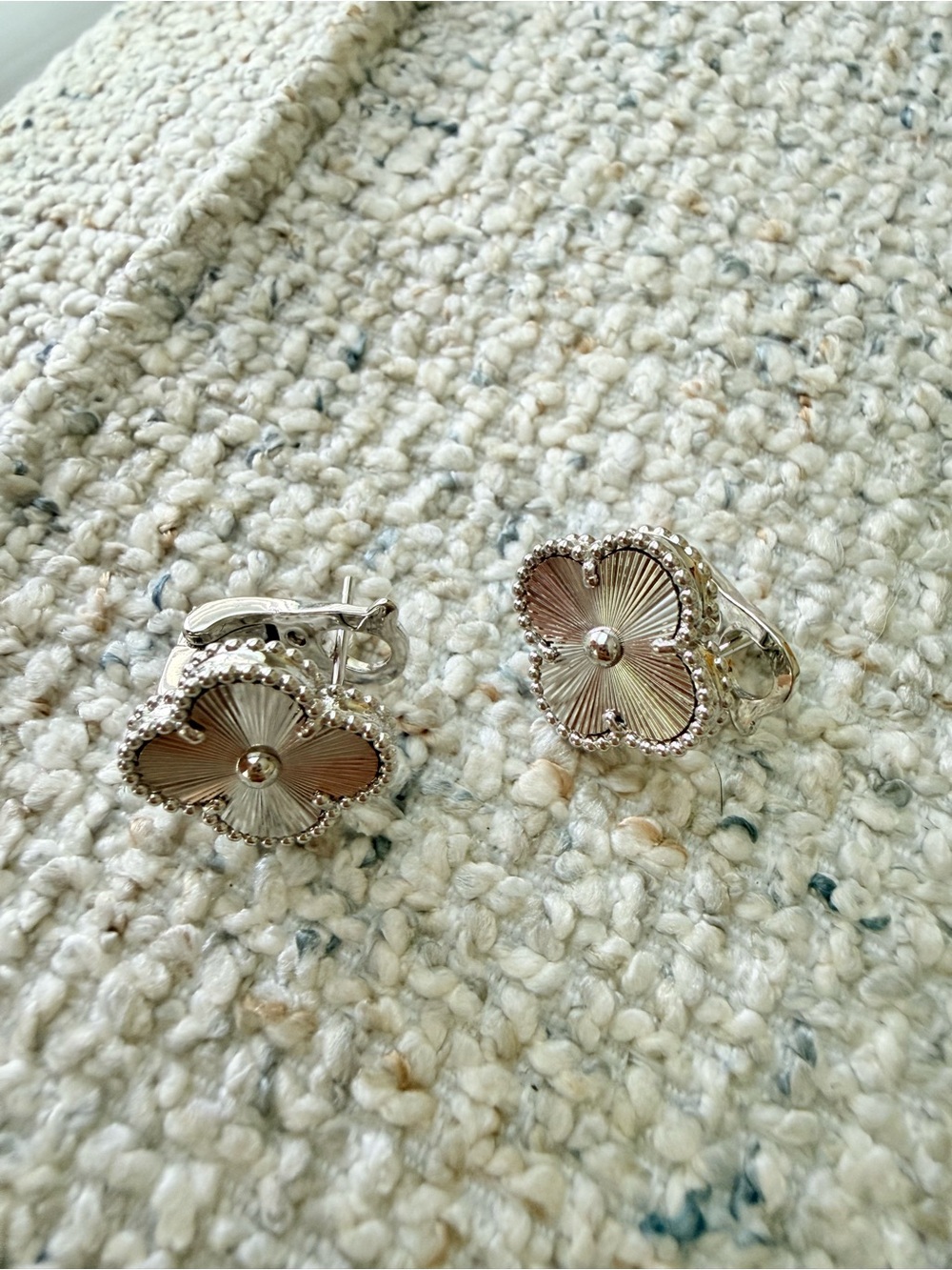 Silver Floral Clip-On Earrings Luxury Look - Picture 5 of 7